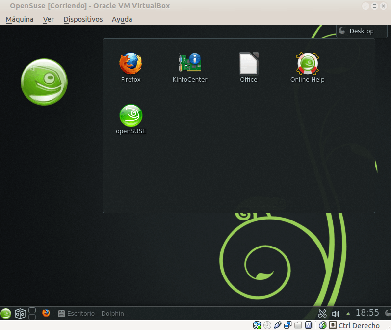 OpenSuse-escritorio con una applet de menú