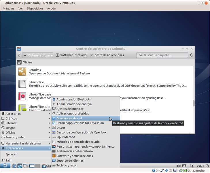 Lubuntu1310-MenuPreferenciasYAlFondoCentroDeSoftware