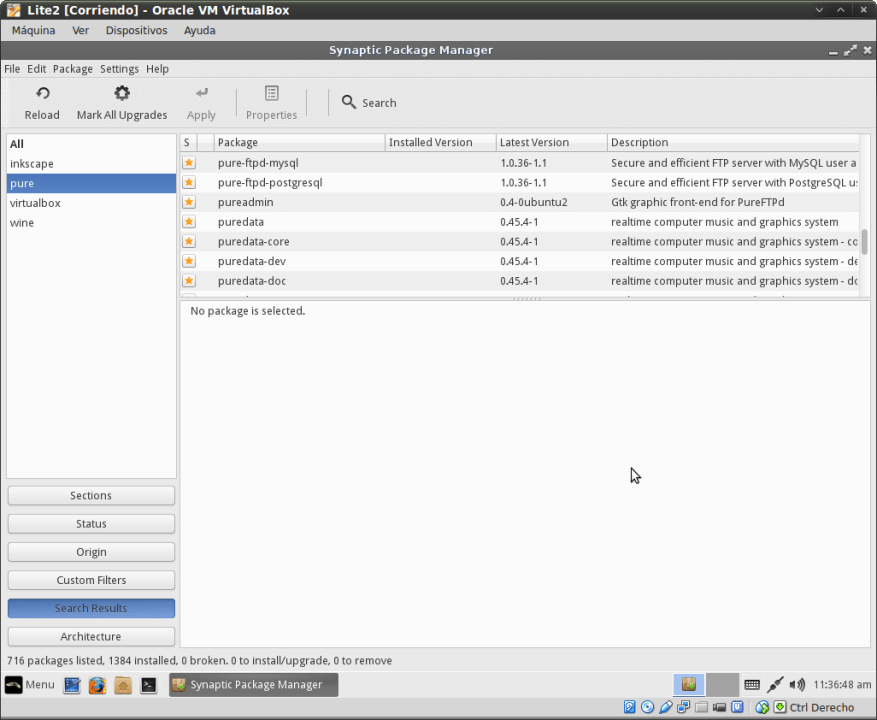 Lite2-SynapticMostrandoQuePuedeInstalarPureadmin