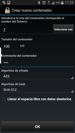 EDSLite-Creación de un contenedor de nombre 'Z' de 100 Mb