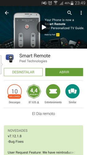 Smart Remote en el Play Store de Google