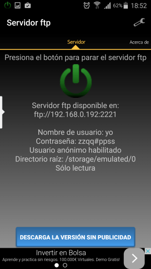 Servidor FTP y su sencilla interfase de trabajo